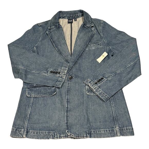 NWT Gap Blue Indigo Denim Blazer one button closing size medium - Picture 5 of 13